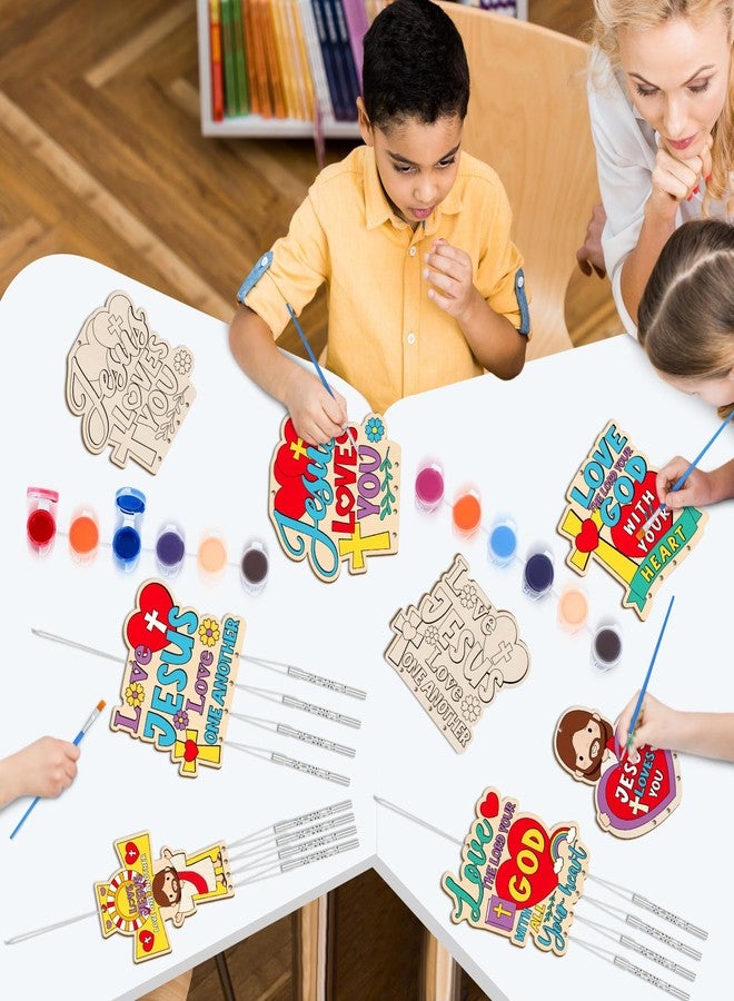 Silipull 24 Sets Religiou Valentines Crafts for Kids Christian Jesus Loves You Wind Chimes Make Your Own DIY Hanging Wooden Wind Chimes Ornaments for Valentines Christian Party Decoration - Image 4